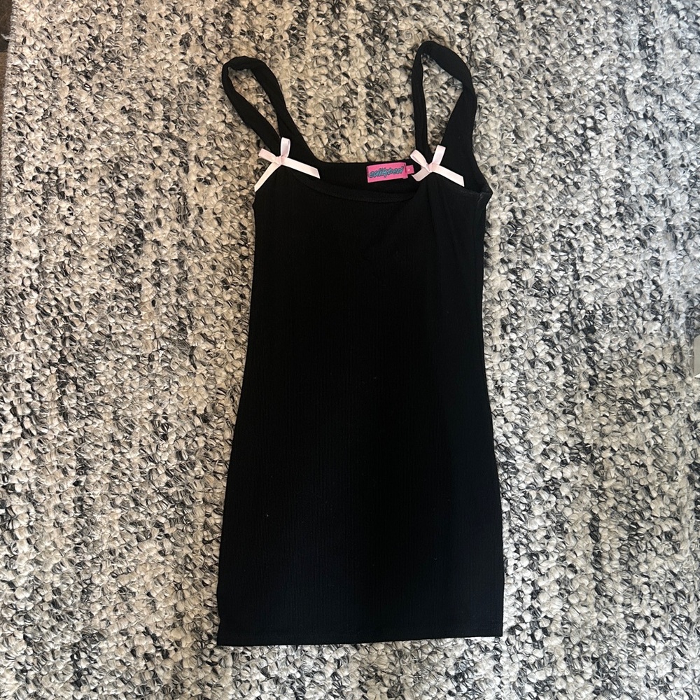 EDIKTED Black Ribbed Dress with Pink Ribbons / size S